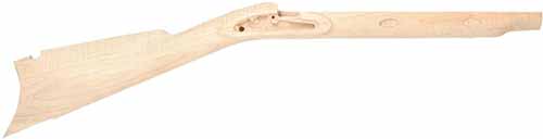 stock, Jim Bridger Hawken, pre-inlet, 
1-1/8" tapered barrel, Jim Bridger lock, plain maple